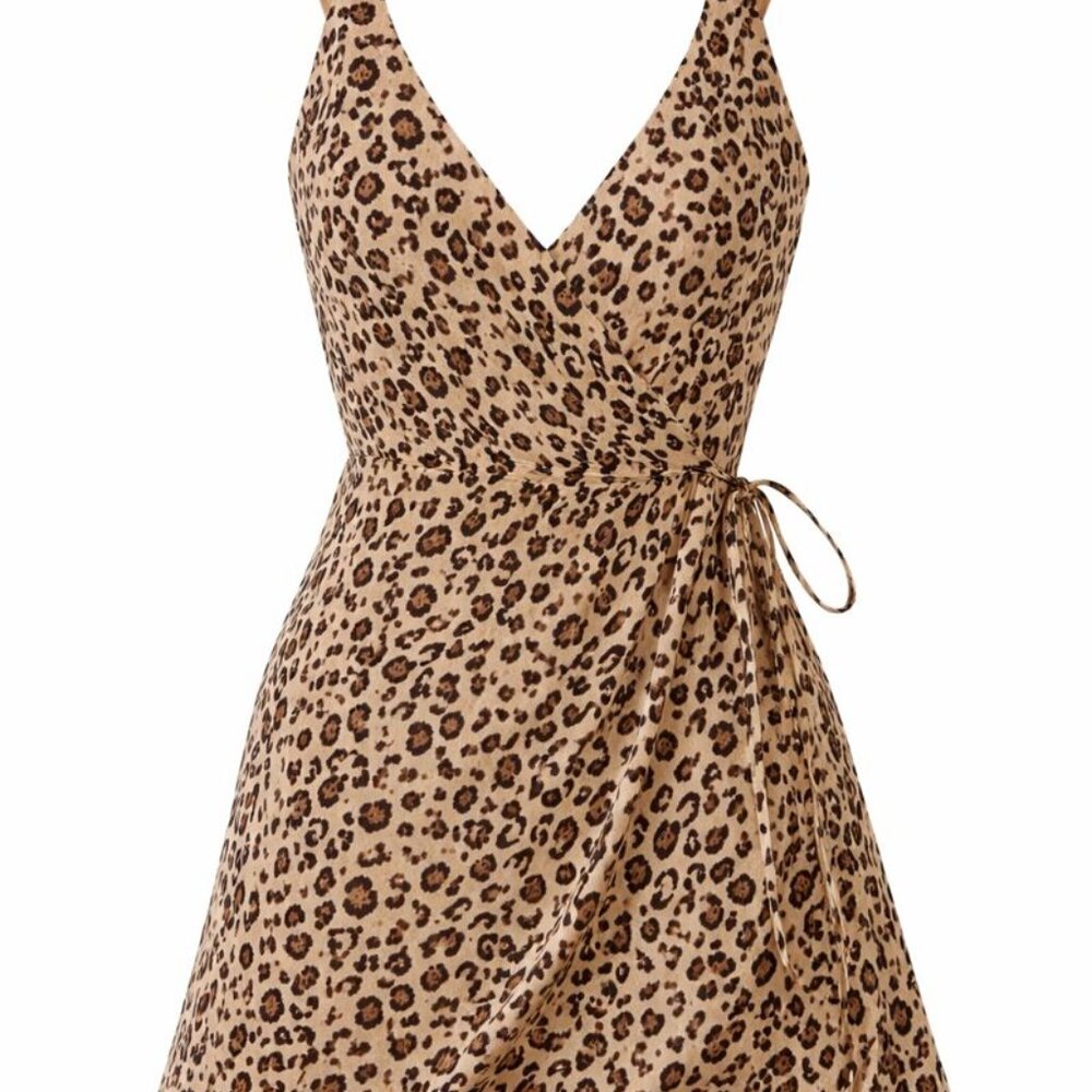 Reformation Leopard Print Wrap Mini Dress Size S NWT V-Neck Sleeveless - Picture 2 of 7